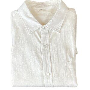 Mens Cotton Flax Blend Sz L SS Casual Button Front Shirt 277S